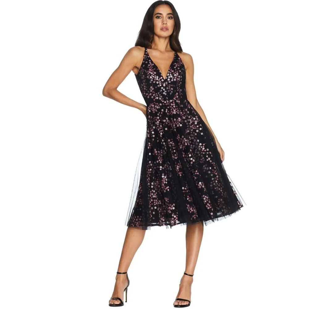 Dress the Population Courtney Sequin Floral Cocktail Dress Multi Size XS NWOT